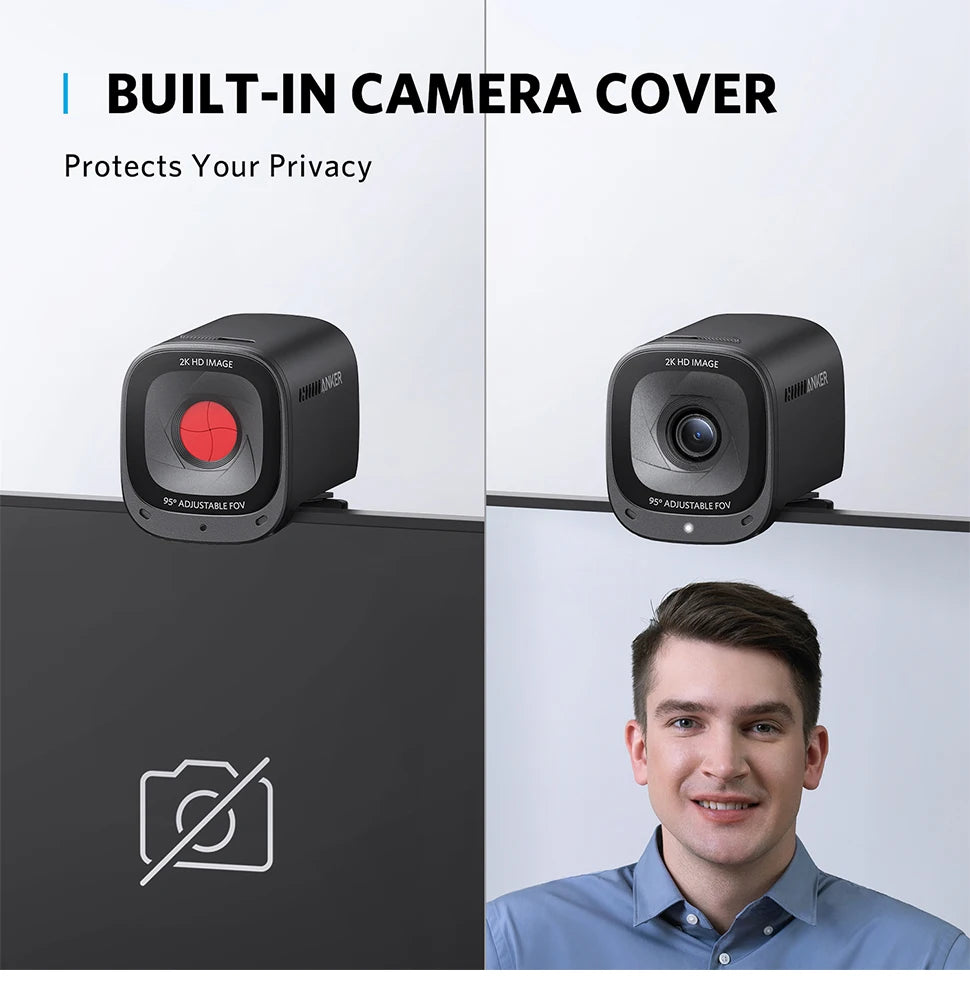 SHOP EASY™ Anker Power C200 2K Webcam for Laptop Computer mini USB web camera Noise Cancelling Stereo Microphones web cam