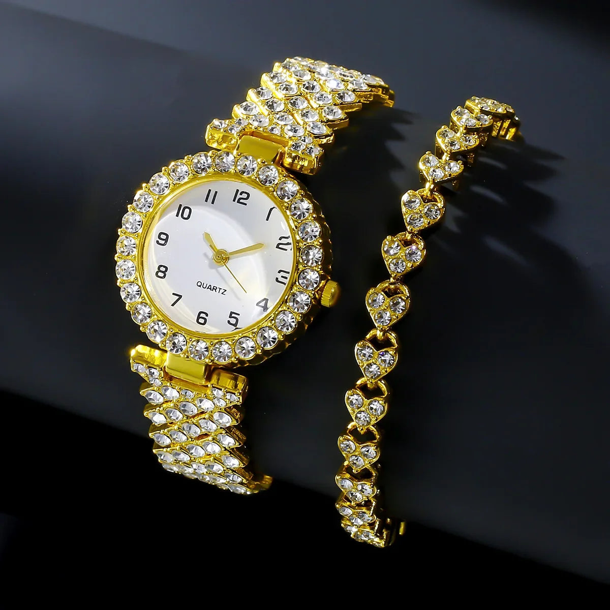 2pcs/set Luxury Female Brand Diamonds Watch Bracelet Women's Crystal Quartz Watches Ladies Dial Steel Wristwatch Trendy Clock