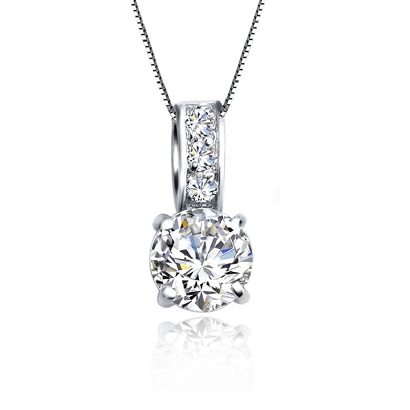 925 Sterling Silver Color Bridal Jewelry Set Classic Cubic Zircon Crystal Pendant Necklace Stud Earrings for Women Girls Gift