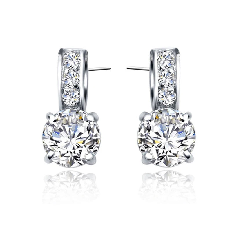 925 Sterling Silver Color Bridal Jewelry Set Classic Cubic Zircon Crystal Pendant Necklace Stud Earrings for Women Girls Gift