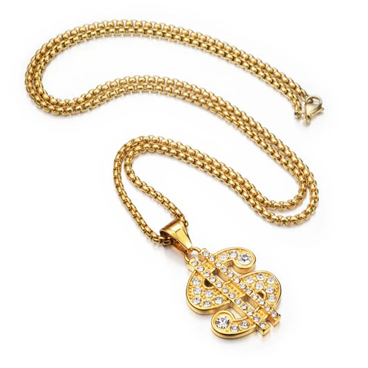 SHOP EASY™ Hip Hop Iced Out Dollar Sign Money Pendant Necklace