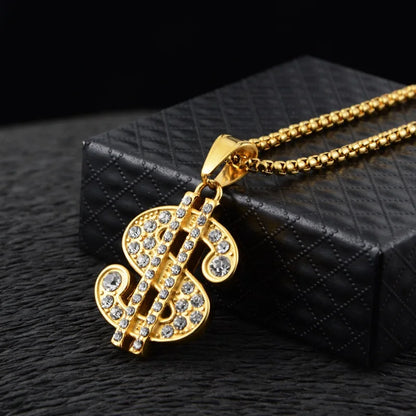 SHOP EASY™ Hip Hop Iced Out Dollar Sign Money Pendant Necklace