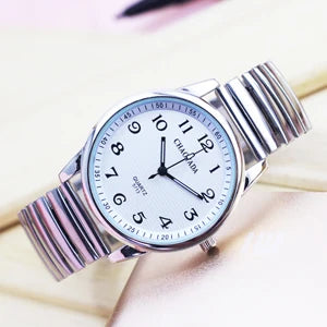 new old women men simple fashion elastic strap stainless steel quartz wristwatch ladies dress white black relogio masculino