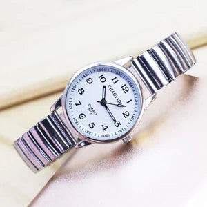new old women men simple fashion elastic strap stainless steel quartz wristwatch ladies dress white black relogio masculino