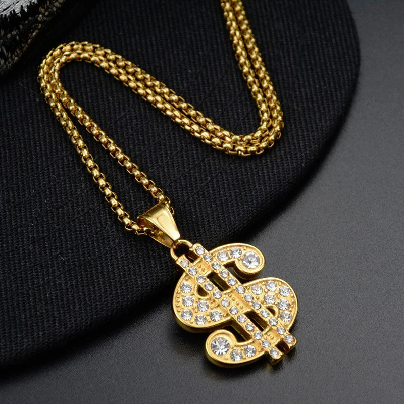 SHOP EASY™ Hip Hop Iced Out Dollar Sign Money Pendant Necklace