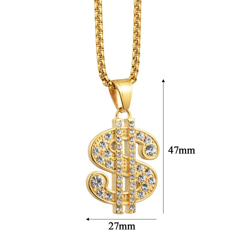SHOP EASY™ Hip Hop Iced Out Dollar Sign Money Pendant Necklace