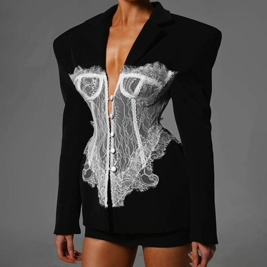 SHOP EASY™ Black Fashionable Women Clothing Lace Stitched