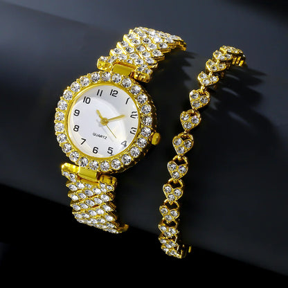 2pcs/set Luxury Female Brand Diamonds Watch Bracelet Women's Crystal Quartz Watches Ladies Dial Steel Wristwatch Trendy Clock