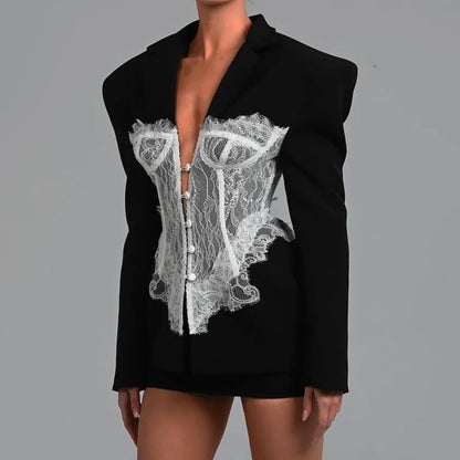 SHOP EASY™ Black Fashionable Women Clothing Lace Stitched