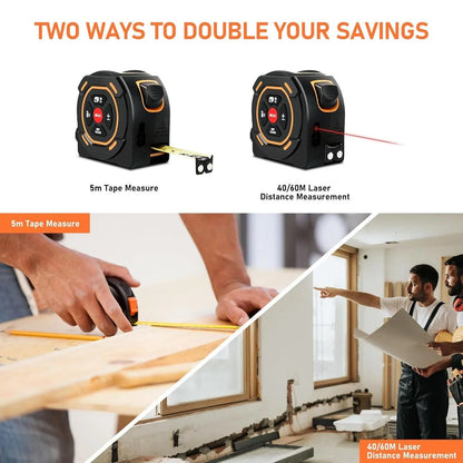 3-in-1 Laser Tape Measure 40/60M Meters Infrared Laser Distance Measuring Smart Energy Ruler High Precision Measuring Instrument