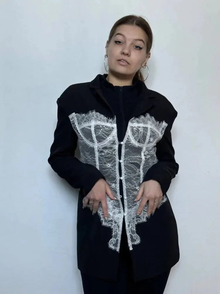 SHOP EASY™ Black Fashionable Women Clothing Lace Stitched