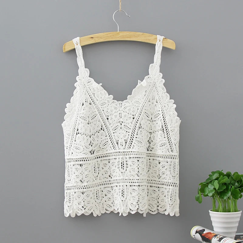 SHOP EASY™ Cotton Crochet Tank Top Sexy Knitted Hollow Out Vest Crop Top for Women