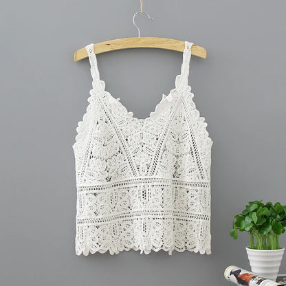 SHOP EASY™ Cotton Crochet Tank Top Sexy Knitted Hollow Out Vest Crop Top for Women