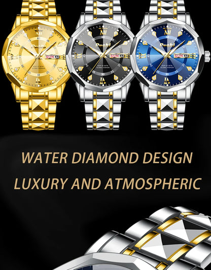 POSHI Men's Watch Date Week Fashion Watch Men Original Waterproof Non-mechanical Luminous Dual Calendar Quartz Wristwatch