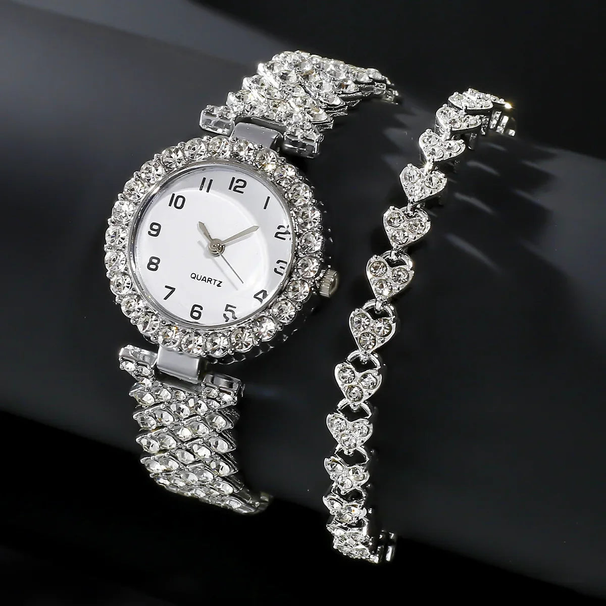 2pcs/set Luxury Female Brand Diamonds Watch Bracelet Women's Crystal Quartz Watches Ladies Dial Steel Wristwatch Trendy Clock