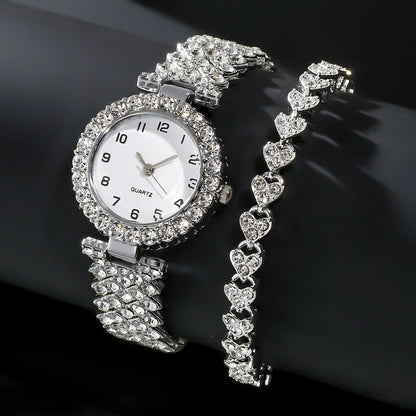 2pcs/set Luxury Female Brand Diamonds Watch Bracelet Women's Crystal Quartz Watches Ladies Dial Steel Wristwatch Trendy Clock