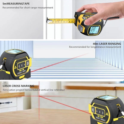 3-in-1 Laser Tape Measure 40/60M Meters Infrared Laser Distance Measuring Smart Energy Ruler High Precision Measuring Instrument