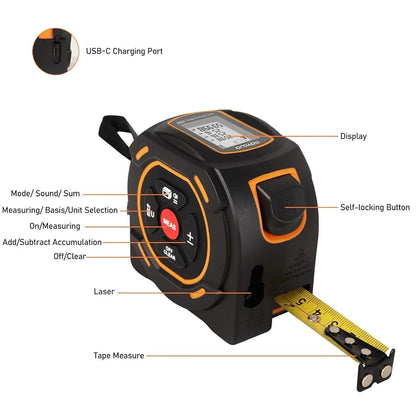 3-in-1 Laser Tape Measure 40/60M Meters Infrared Laser Distance Measuring Smart Energy Ruler High Precision Measuring Instrument