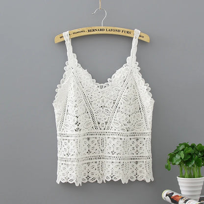 SHOP EASY™ Cotton Crochet Tank Top Sexy Knitted Hollow Out Vest Crop Top for Women