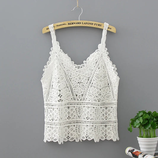 SHOP EASY™ Cotton Crochet Tank Top Sexy Knitted Hollow Out Vest Crop Top for Women