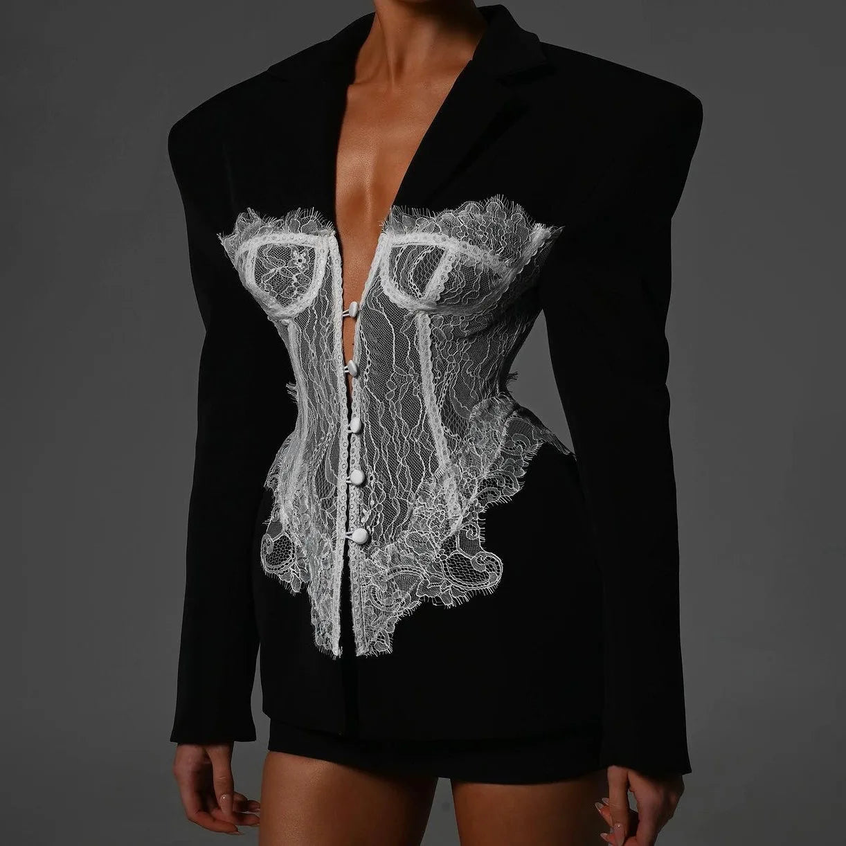 SHOP EASY™ Black Fashionable Women Clothing Lace Stitched