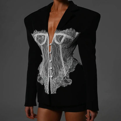 SHOP EASY™ Black Fashionable Women Clothing Lace Stitched