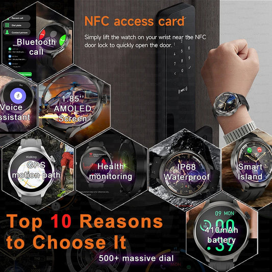 2025 New GPS Sports NFC Fashion Smartwatch Men's 1.85 "AMOLED Screen Heart Rate Blood Pressure Health Smart Watch For Huawei IOS