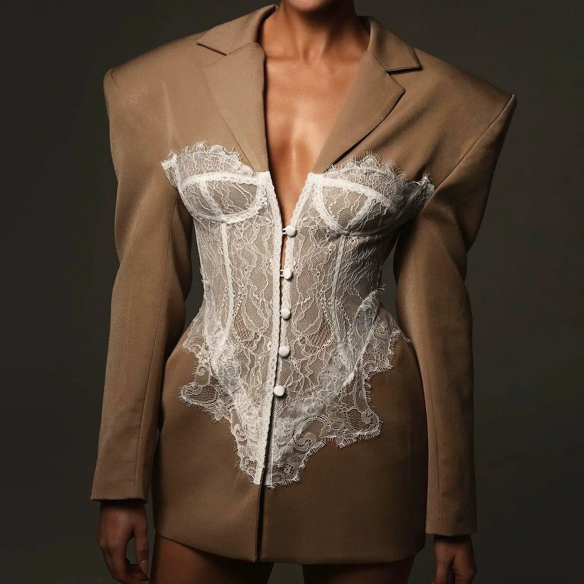 SHOP EASY™ Black Fashionable Women Clothing Lace Stitched