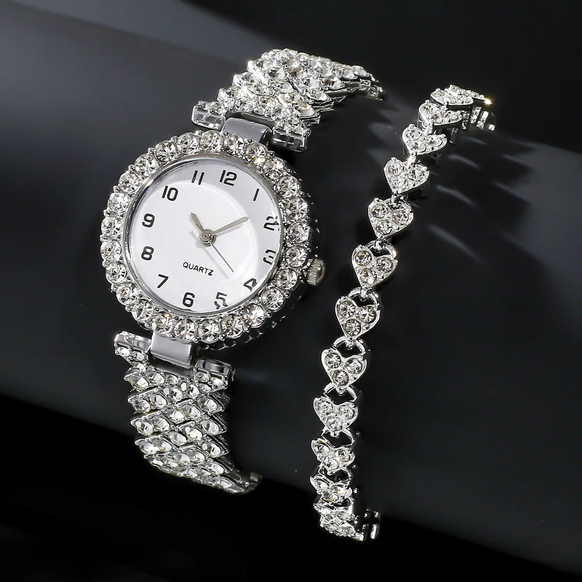2pcs/set Luxury Female Brand Diamonds Watch Bracelet Women's Crystal Quartz Watches Ladies Dial Steel Wristwatch Trendy Clock