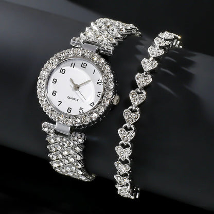 2pcs/set Luxury Female Brand Diamonds Watch Bracelet Women's Crystal Quartz Watches Ladies Dial Steel Wristwatch Trendy Clock