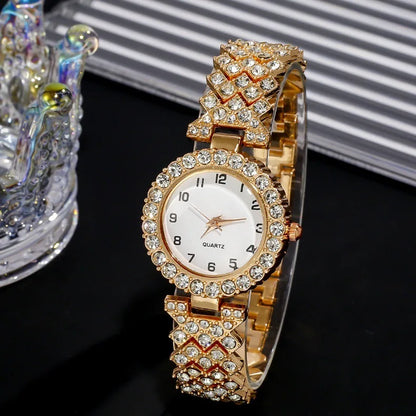 2pcs/set Luxury Female Brand Diamonds Watch Bracelet Women's Crystal Quartz Watches Ladies Dial Steel Wristwatch Trendy Clock